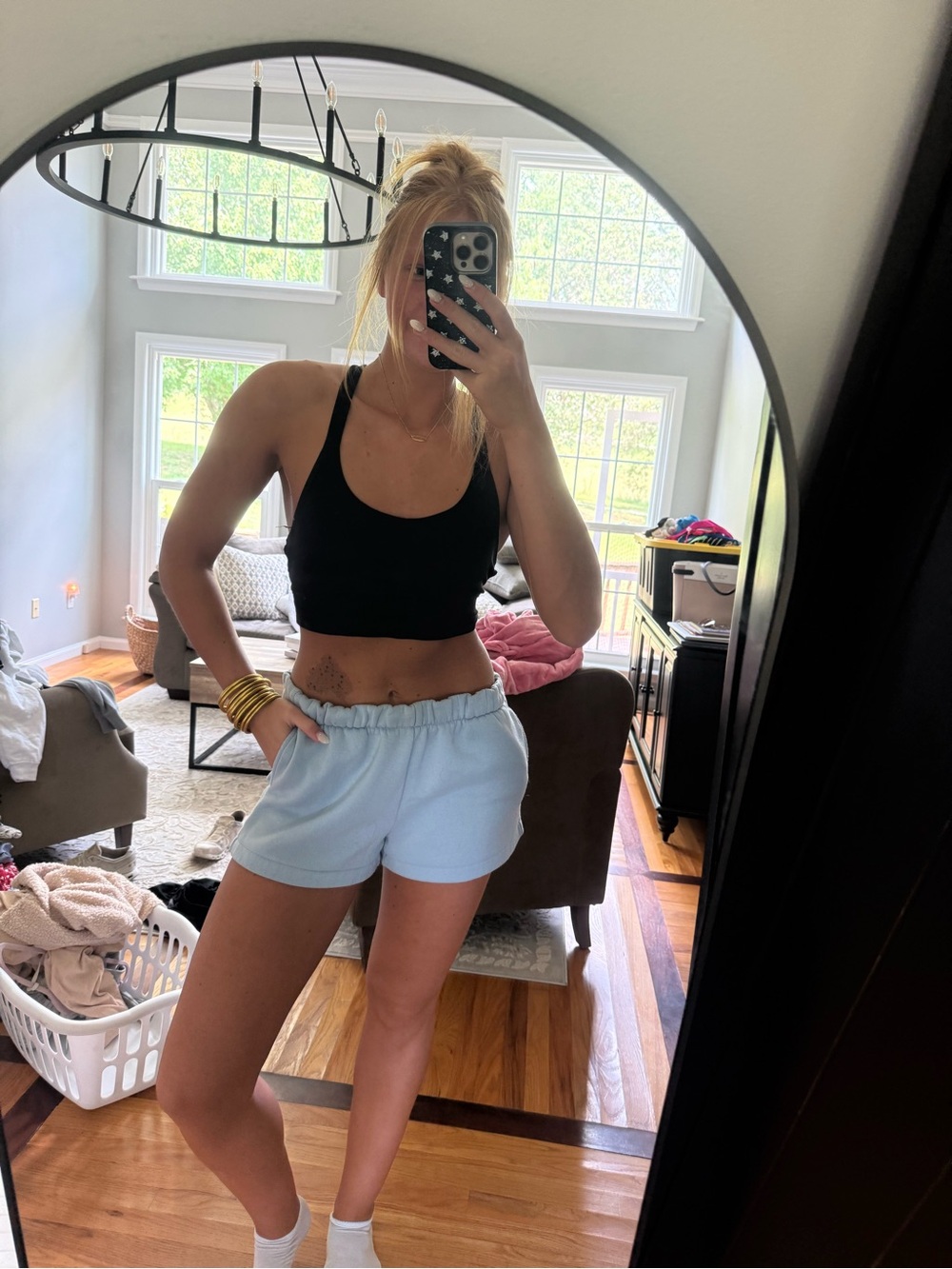 Light Blue Women's Lounge Shorts - Casual Elastic Waist